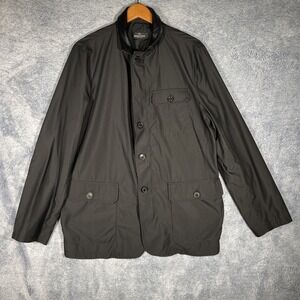Bugatchi Uomo NWT men's Full Zip Buttons jacket Leather Collar Pockets on Front